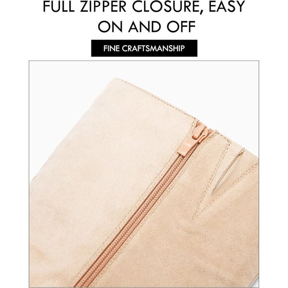 Women Nude Mid Knee High Boots Chunky Heel Slouchy Metal Buckle Winter Shoes - Picture 4 of 5